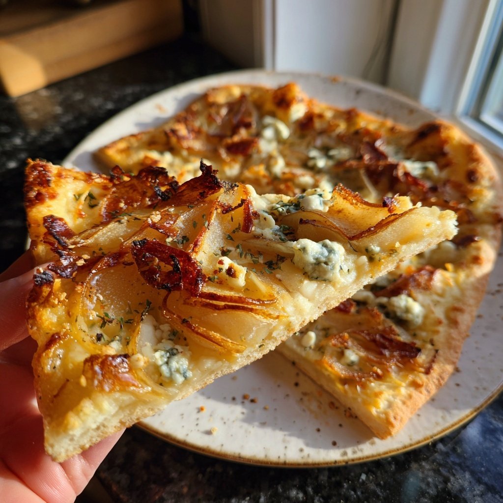 Flammkuchen with Pear and Blue Cheese